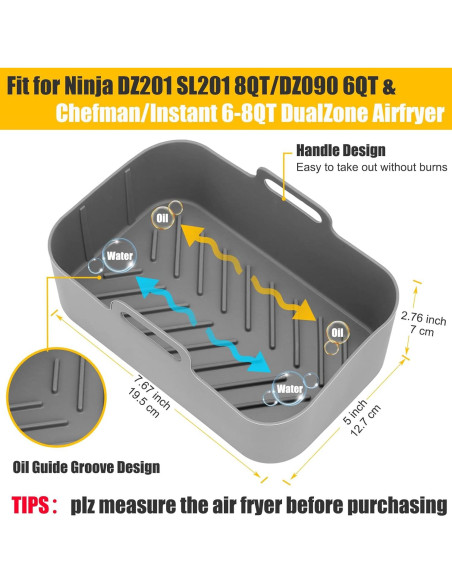 Forros de Silicona MMH para Freidora de Aire 6-8QT Gris