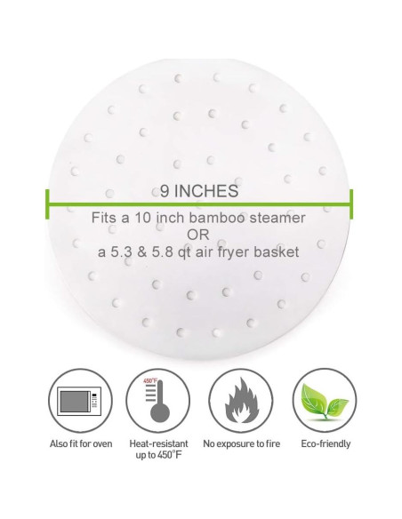 100 Forros de Freidora de Aire Vancens 23 cm Antiadherentes