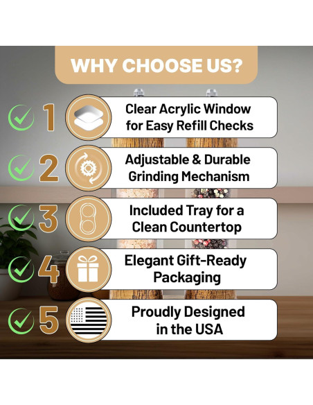 Juego de Molinillos de Sal y Pimienta FLAVIVO 20 cm Madera