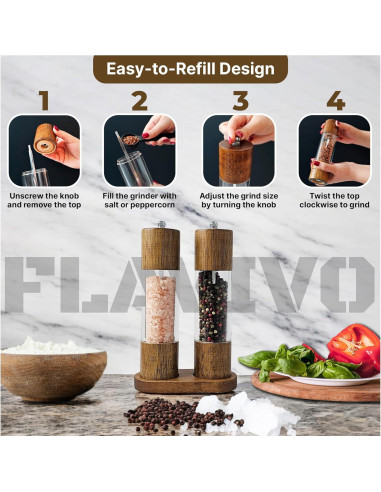 Juego de Molinillos de Sal y Pimienta FLAVIVO 20 cm Madera