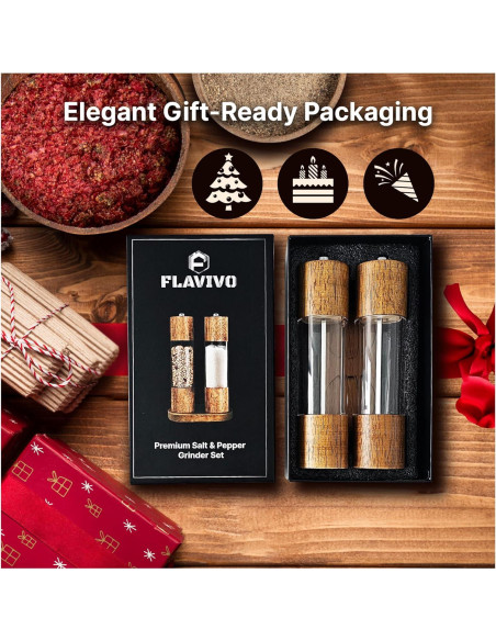 Juego de Molinillos de Sal y Pimienta FLAVIVO 20 cm Madera