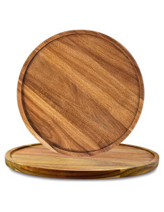 2 Bandejas Redondas de Madera de Acacia 20 cm SUZLFTDZSW