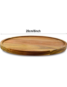 2 Bandejas Redondas de Madera de Acacia 20 cm SUZLFTDZSW 2