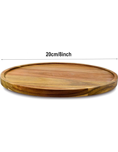 2 Bandejas Redondas de Madera de Acacia 20 cm SUZLFTDZSW