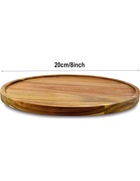 2 Bandejas Redondas de Madera de Acacia 20 cm SUZLFTDZSW