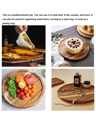 2 Bandejas Redondas de Madera de Acacia 20 cm SUZLFTDZSW