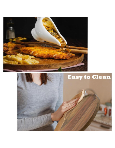 2 Bandejas Redondas de Madera de Acacia 20 cm SUZLFTDZSW