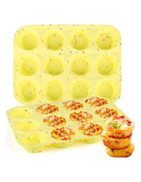 Moldes de Silicona para Cupcakes Vodolo 12 Tazas Antiadherentes Moldes de Silicona para Cupcakes Vodolo 12 Tazas Antiadherentes