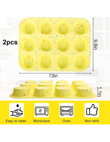 Moldes de Silicona para Cupcakes Vodolo 12 Tazas Antiadherentes