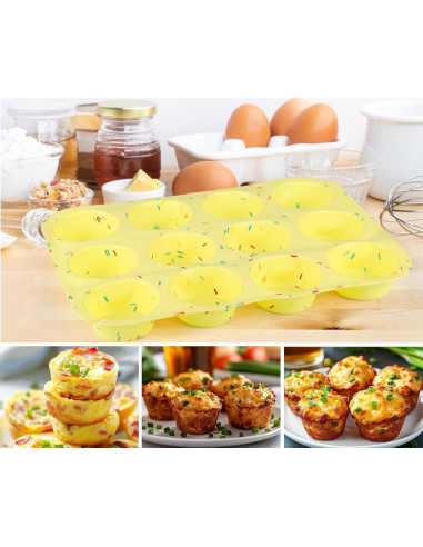 Moldes de Silicona para Cupcakes Vodolo 12 Tazas Antiadherentes