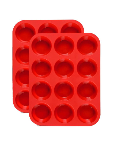 Molde de Silicona para Muffins JEWOSTER 12 Tazas Rojo