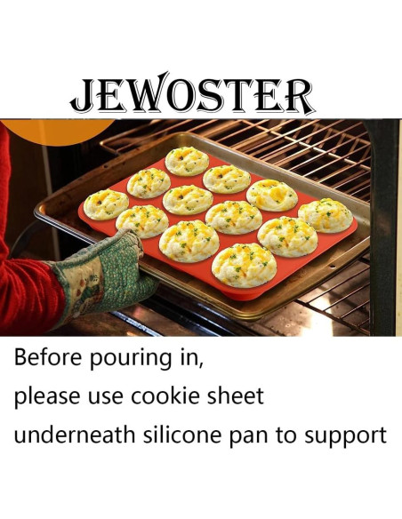 Molde de Silicona para Muffins JEWOSTER 12 Tazas Rojo Molde de Silicona para Muffins JEWOSTER 12 Tazas Rojo