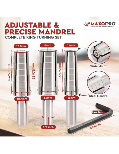 Juego de 3 Mandriles de Anillo Expandible MaxoPro 4-14
