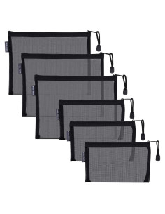 HRX Paquete 6 Bolsas de Maquillaje Malla Nylon Negro A5 A6