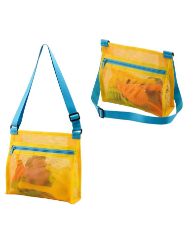 Bolsa de Conchas de Playa MUYIZI Amarilla Malla 24x22x8 cm