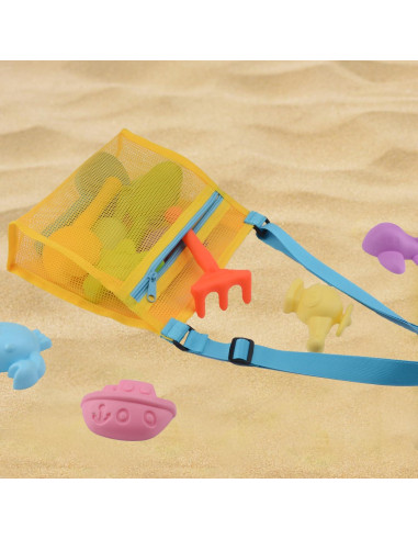 Bolsa de Conchas de Playa MUYIZI Amarilla Malla 24x22x8 cm