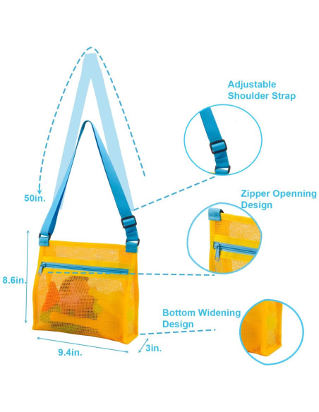 Bolsa de Conchas de Playa MUYIZI Amarilla Malla 24x22x8 cm