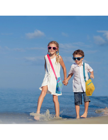 Bolsa de Conchas de Playa MUYIZI Amarilla Malla 24x22x8 cm