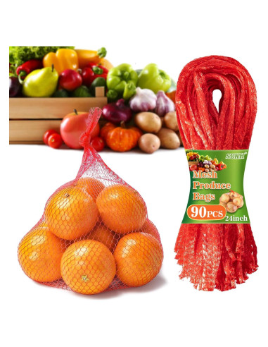 Sukh 90 Bolsas de Malla Reutilizables 60 cm Rojo