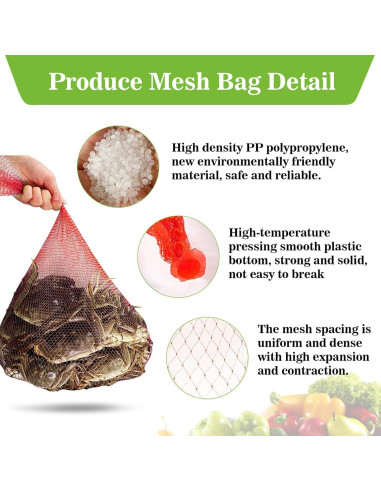 Sukh 90 Bolsas de Malla Reutilizables 60 cm Rojo