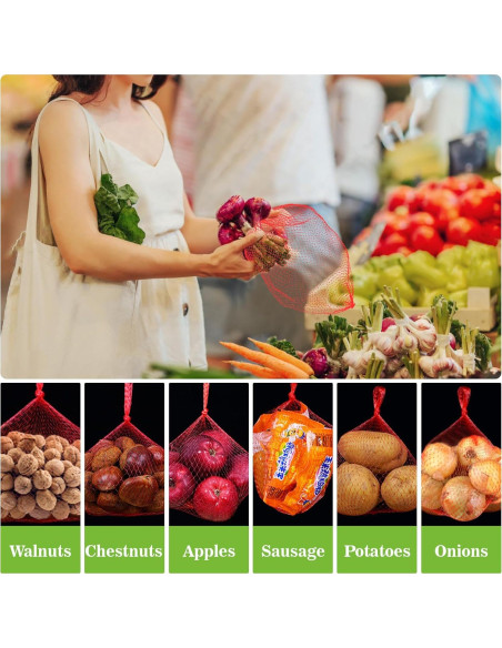 Sukh 90 Bolsas de Malla Reutilizables 60 cm Rojo