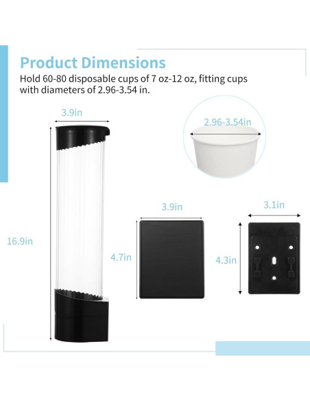 Dispensador de Tazas de Papel TIMCORR 7oz-12oz Montable Dispensador de Tazas de Papel TIMCORR 7oz-12oz Montable
