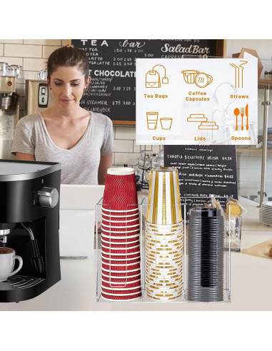 Dispensador de Tazas de Café Teemuday 3 Compartimentos Acrílico