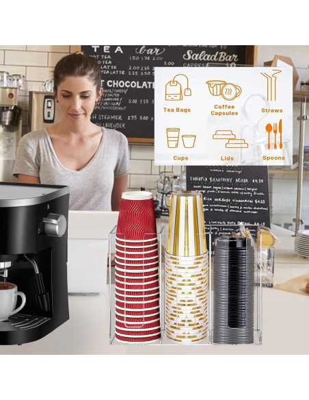Dispensador de Tazas de Café Teemuday 3 Compartimentos Acrílico