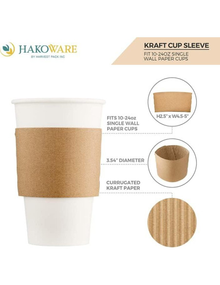 850 Mangas de Papel Kraft Harvest Pack para Tazas Calientes