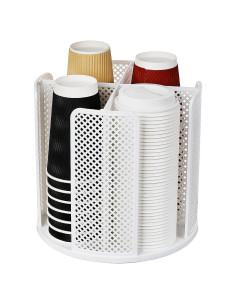 Dispensador de Tazas Rotatorio EOFJRUC 4 Compartimentos Blanco