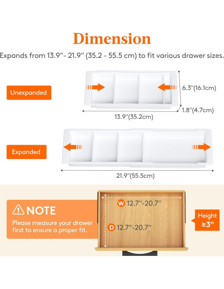 Organizador de Cajón Deslizante Lifewit Blanco 35-55 cm
