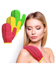 3 Guantes Exfoliantes Corporales Tatuo Rayón Rojo Verde Amarillo