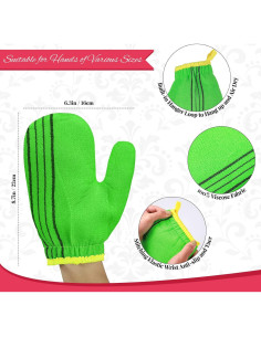 3 Guantes Exfoliantes Corporales Tatuo Rayón Rojo Verde Amarillo 2