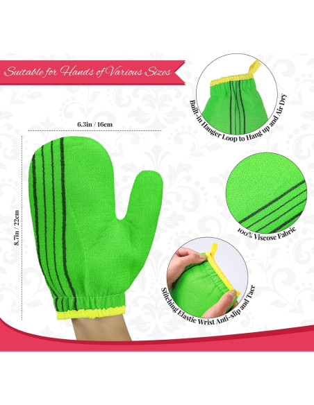 3 Guantes Exfoliantes Corporales Tatuo Rayón Rojo Verde Amarillo