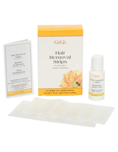 Cintas de Cera Facial GiGi - 12 Cintas + Loción Post Depilación