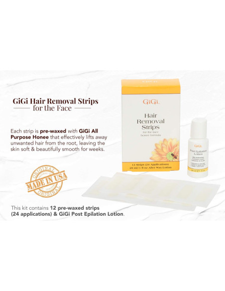 Cintas de Cera Facial GiGi - 12 Cintas + Loción Post Depilación