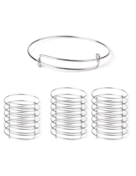 20 Pulseras de Alambre Ajustable Plata para Joyería DIY