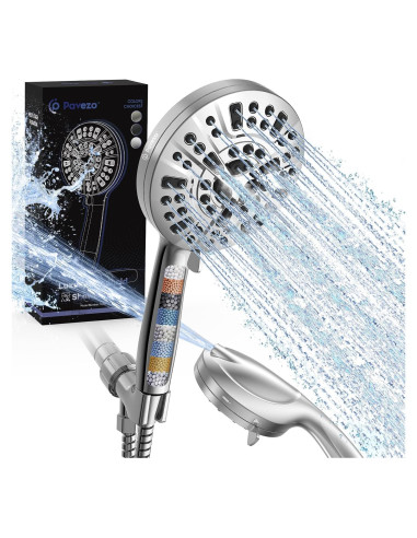 Cabezal de Ducha Pavezo 5" Alta Presión con Filtro y Manguera 152 cm