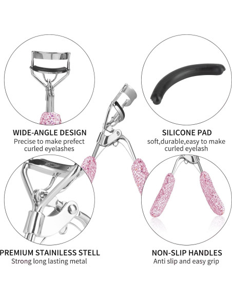 Rizador de Pestañas KEYPOWER Rosa con Rhinestones Duradero