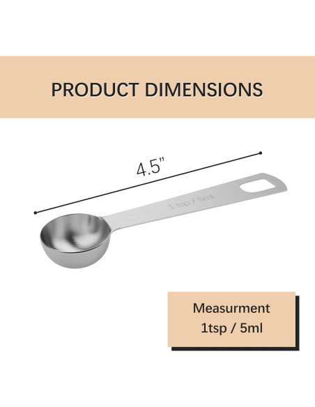 5 Cucharas Medidoras de Acero Inoxidable BERYLER 5ml