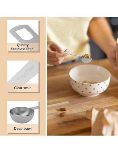 5 Cucharas Medidoras de Acero Inoxidable BERYLER 5ml