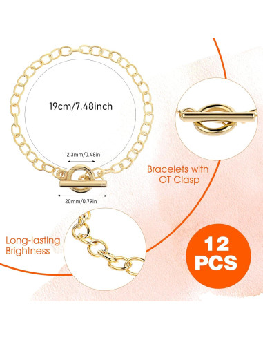 12 Pulseras de Cadena Prasacco para Joyería en Oro 19cm