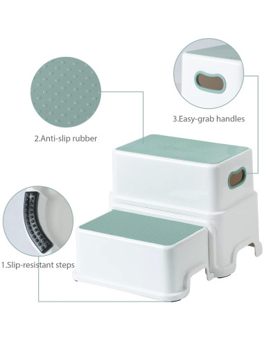 Escalera de 2 Pasos Victostar Antideslizante Verde-Blanco