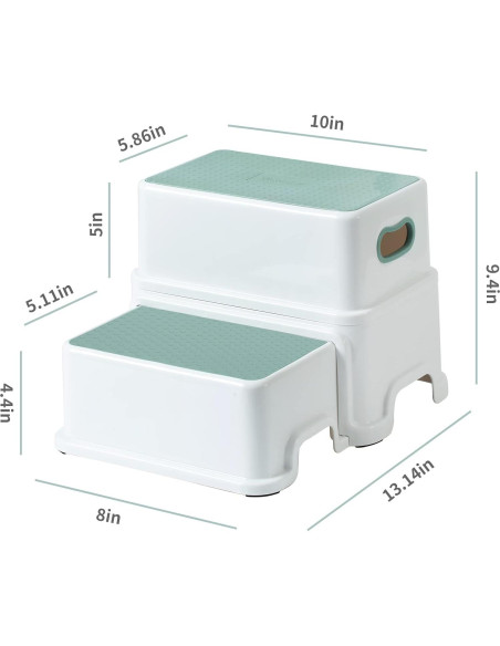 Escalera de 2 Pasos Victostar Antideslizante Verde-Blanco