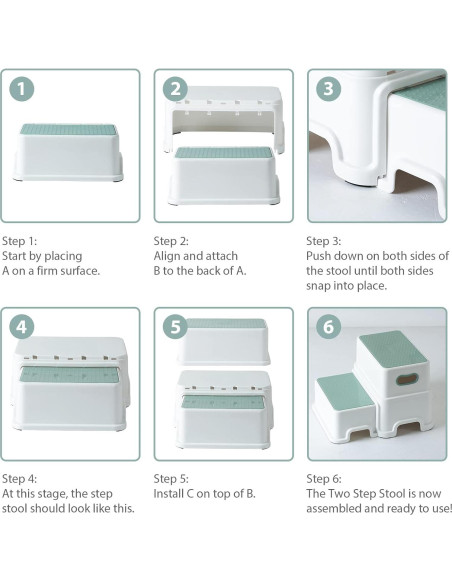 Escalera de 2 Pasos Victostar Antideslizante Verde-Blanco