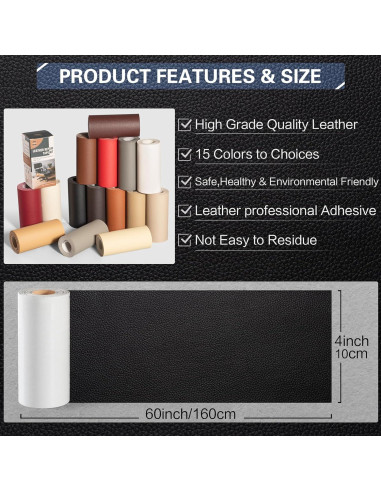 Kit de Reparación de Cuero OAZ 10,16 cm x 160 cm Negro