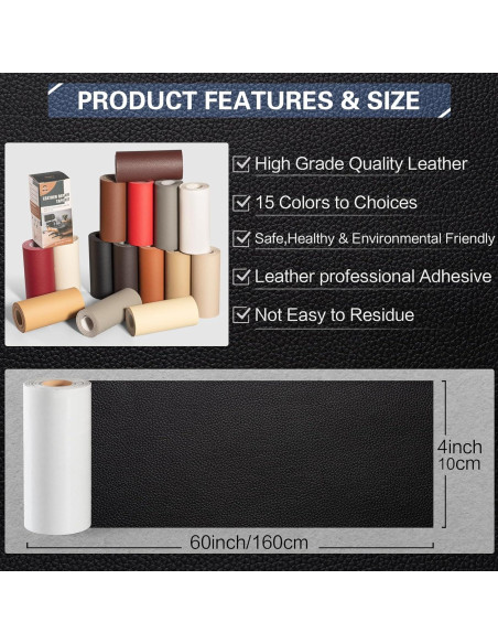 Kit de Reparación de Cuero OAZ 10,16 cm x 160 cm Negro