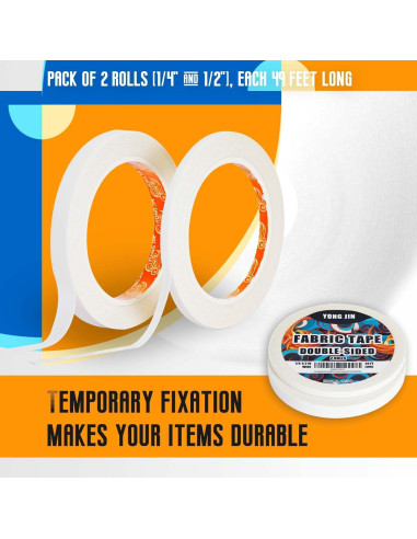 Cinta de Tela Doble Cara YONGJIN 1/4 y 1/2 Pulgada 14,94 m