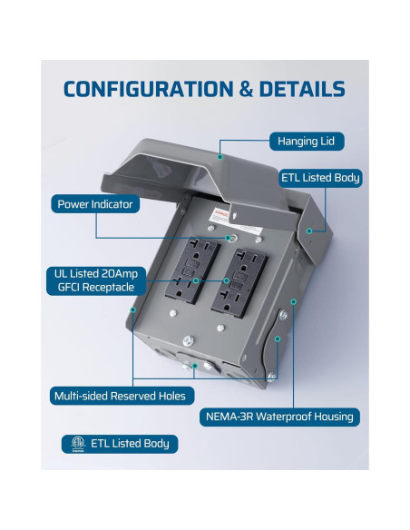 Caja de Salida Eléctrica Exterior Dewenwils 20 AMP GFCI