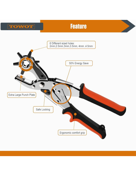 Perforador de Agujeros TOWOT LP-202, 6 Tamaños, Alta Calidad